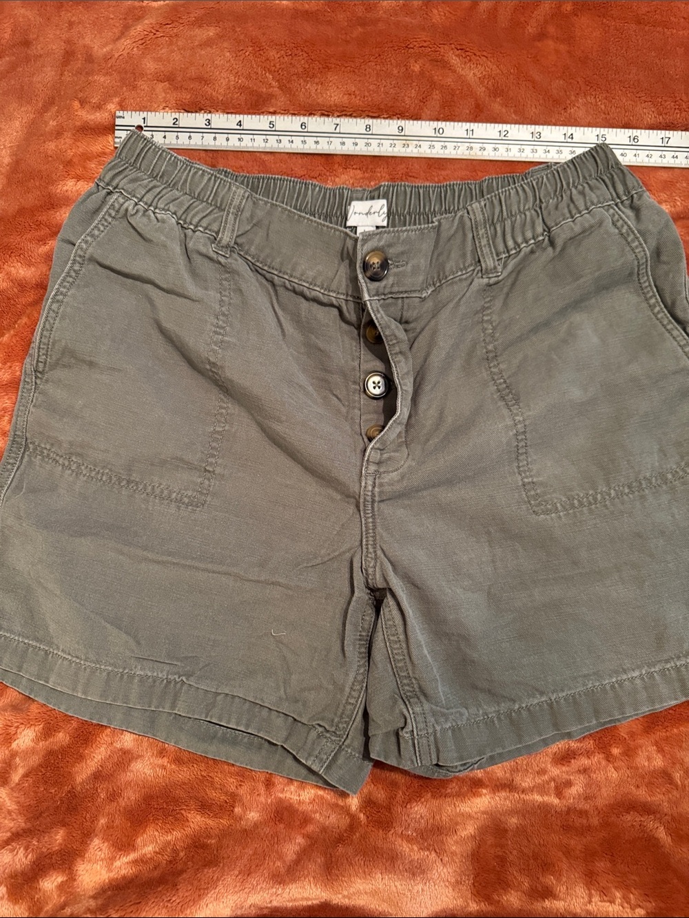 Wonderly Olive Green Button-Front Casual Shorts